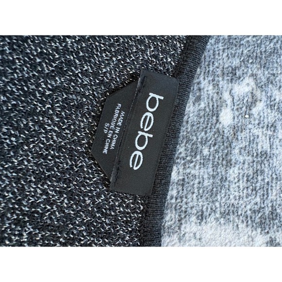 Bebe Black Silver Sparkle Long Sleeve‎ Knit Top Party Cocktail Glam - Picture 3 of 6